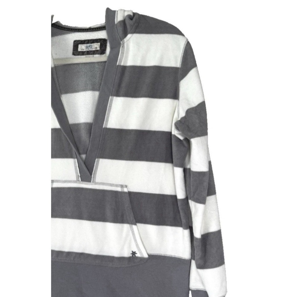 VTG Y2K Striped Hoodie XL Velour Deep V Preppy Retro 90s Urban Streetwear Slim